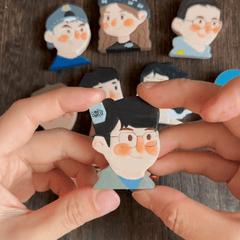 Custom caricature pins - perfect groomsmen gift, best best man gifts, personalized face pins for groomsmen, unique groomsmen gift ideas, handmade gifts for groomsmen, great groomsmen gifts, good groomsmen gifts.