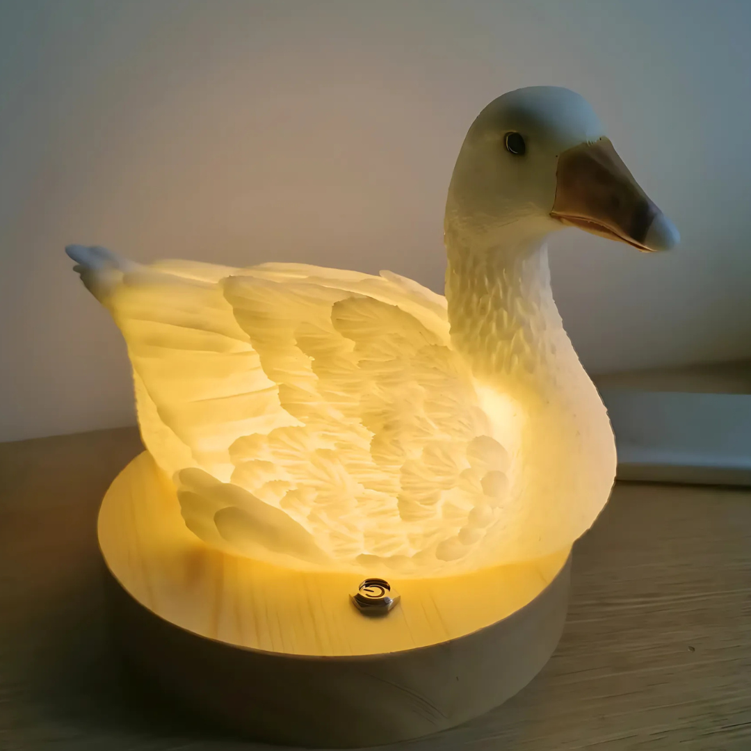 Front view of custom glowing Kodak duck pet 3D printed statue